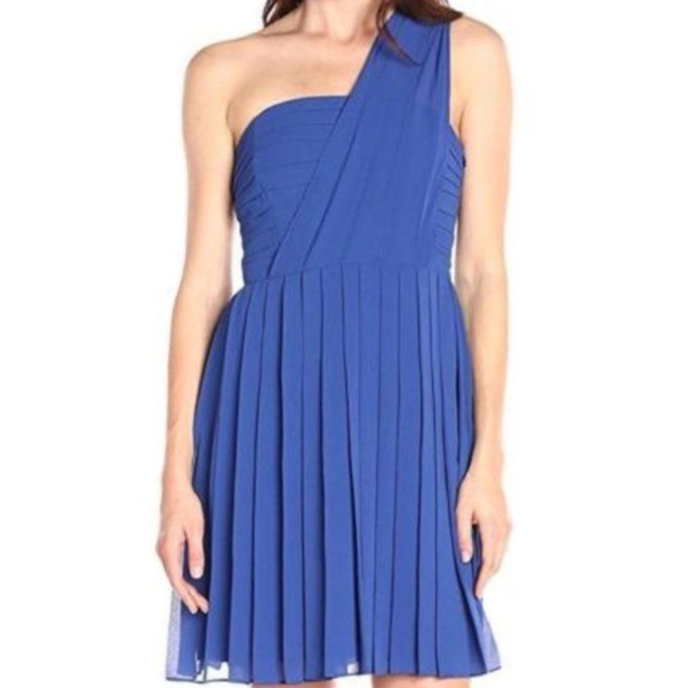 rachel rachel roy pleated one shoulder mini cocktail dress in pacific blue